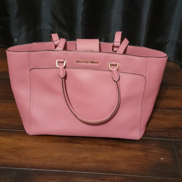 Michael Kors Emmy Large Double Handle Tote Handbag Tulip Saffiano Leather - Picture 5 of 6